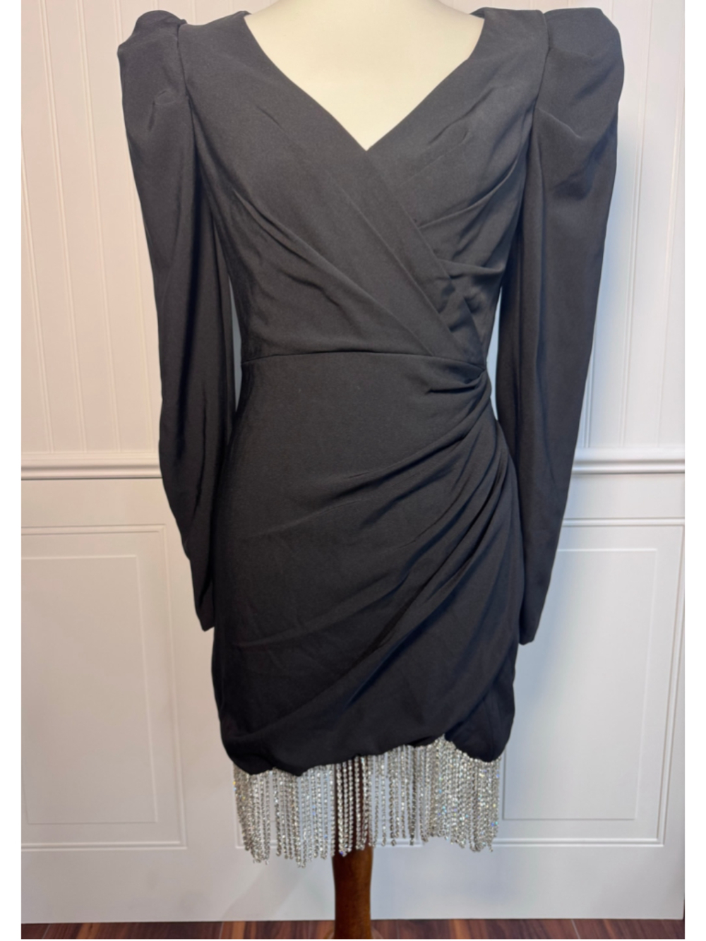 Women's Ieena for Mac Duggal Black Mini Dress with Rhinestone Detail, Size S